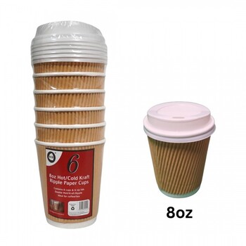 6pc 8oz Hot/cold Kraft Ripple Paper Cups
