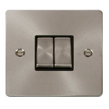 2Define Flat Plate Brushed Steel 2 Gang 2 Way Switch - Black Insert
