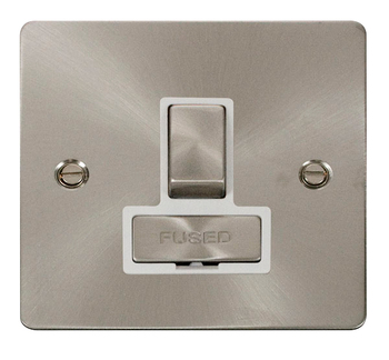 Define Flat Plate Brushed Steel Switched Fused Spur - White Insert