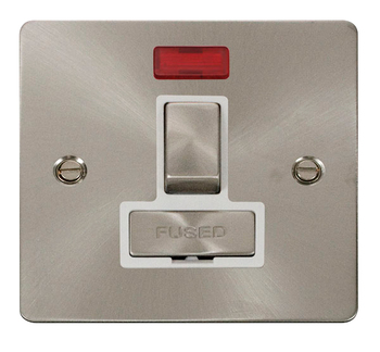 Define Flat Plate Brushed Steel Switched Fused Spur With Neon - White Insert