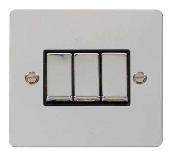 Define Flat Plate Polished Chrome 3 Gang 2 Way Switch - Black Insert