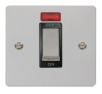 Define Flat Plate Polished Chrome 1 Gang 45A Double Pole Switch With Neon - Black Insert