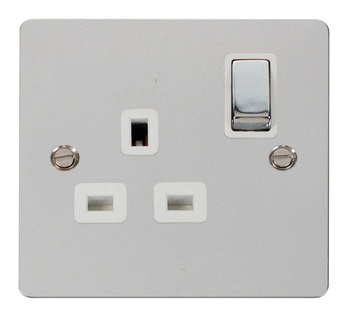 Define Flat Plate Polished Chrome 13A Single Switched Socket - White Insert