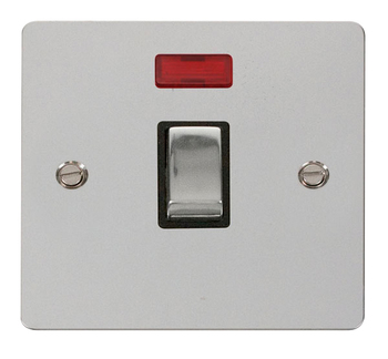 Define Flat Plate Polished Chrome 20A Double Pole Switch With Neon - Black Insert