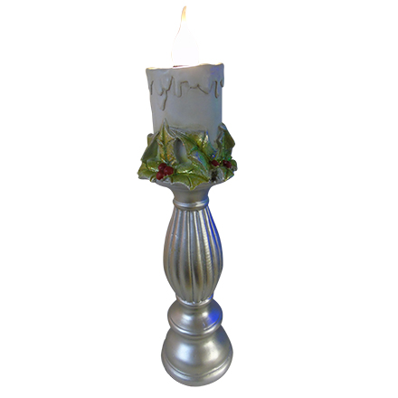 46Cm Candlelamp Silver Holly Trim
