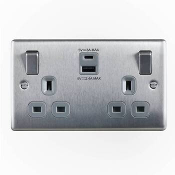 Brushed Chrome 13 Amp Switched Socket With Usb