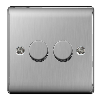 2 Gang 400 Watt Push Dimmer Brushed Steel
