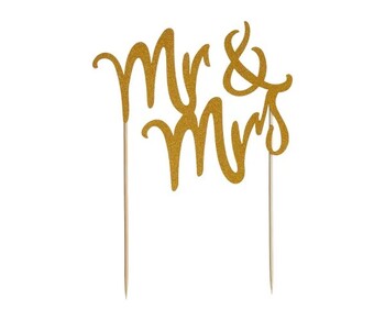 Mr & Mrs Gold Glitter Topper