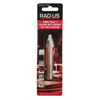 Radius 6mm Tile + Glass Bit Cross Tip Hex Shank