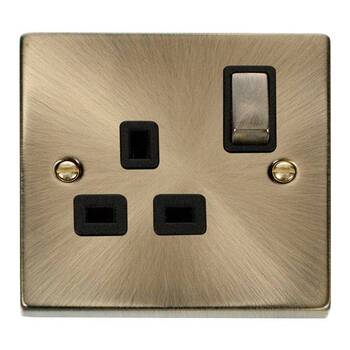 Deco Antique Brass 13A 1G Ingot Switch Socket Black Insert