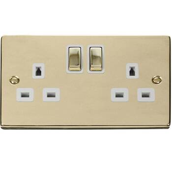 Brass Twin Switched Socket White Insertv
