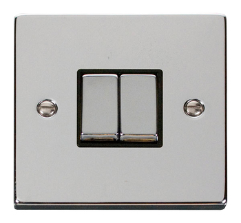 Deco Polished Chrome 2 Gang 2 Way Switch - Black Insert