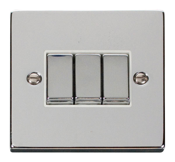 Deco Polished Chrome 3 Gang 2 Way Switch - White Insert