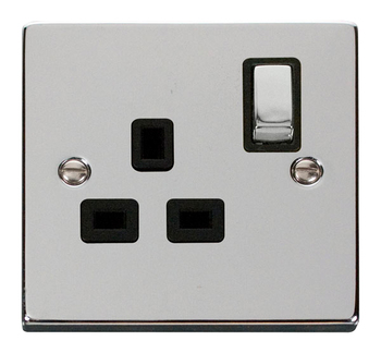 Deco Polished Chrome 13A 1G Switched Socket - Black Insert