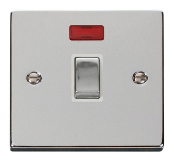 Deco Polished Chrome 20A Double Pole Switch With Neon - White Insert